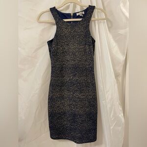 Small tube dress. Gold and blue sparkles. Stretchy fabric. Cocktail dresses.